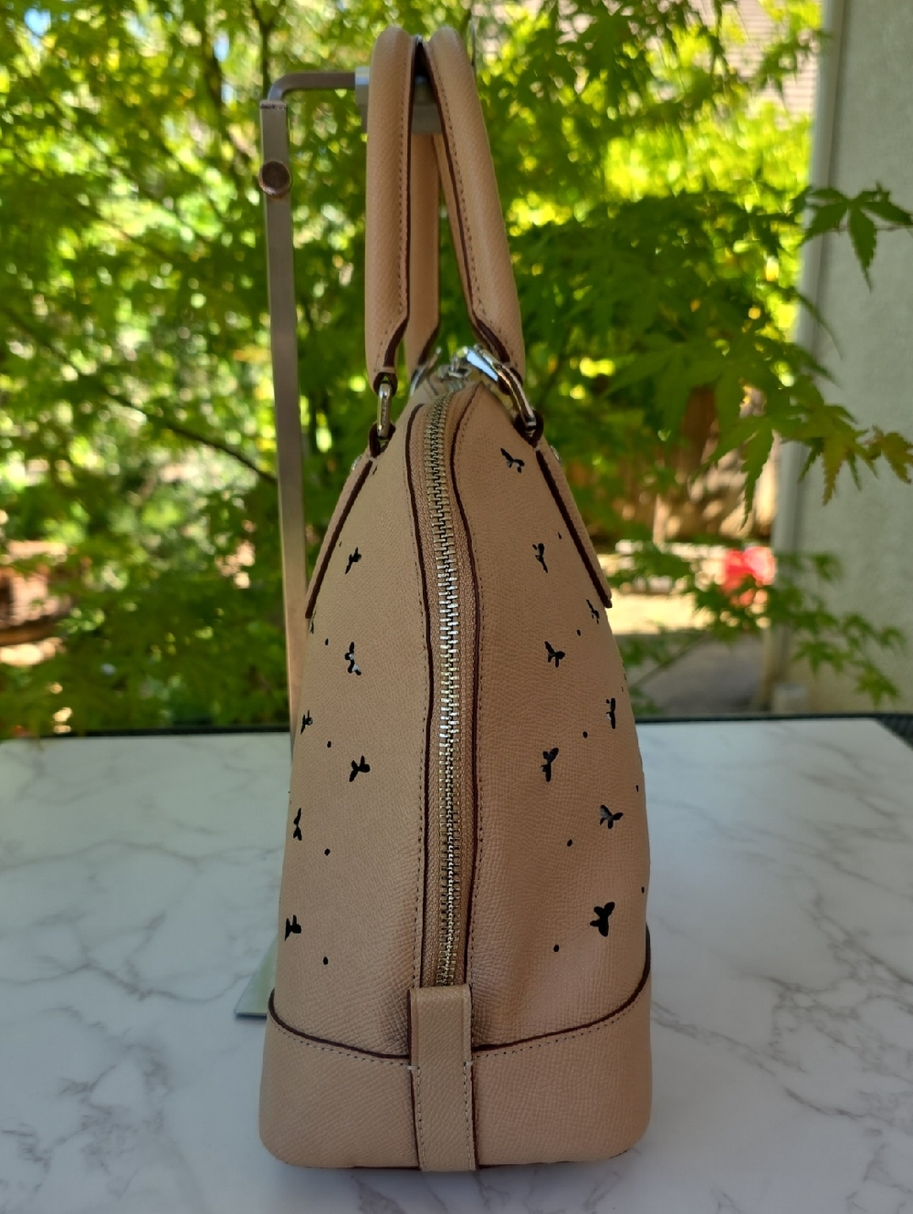 Coach Sierra Satchel Butterflies Perforated Beechwood Beige Hand Bag - Picture 8 of 14